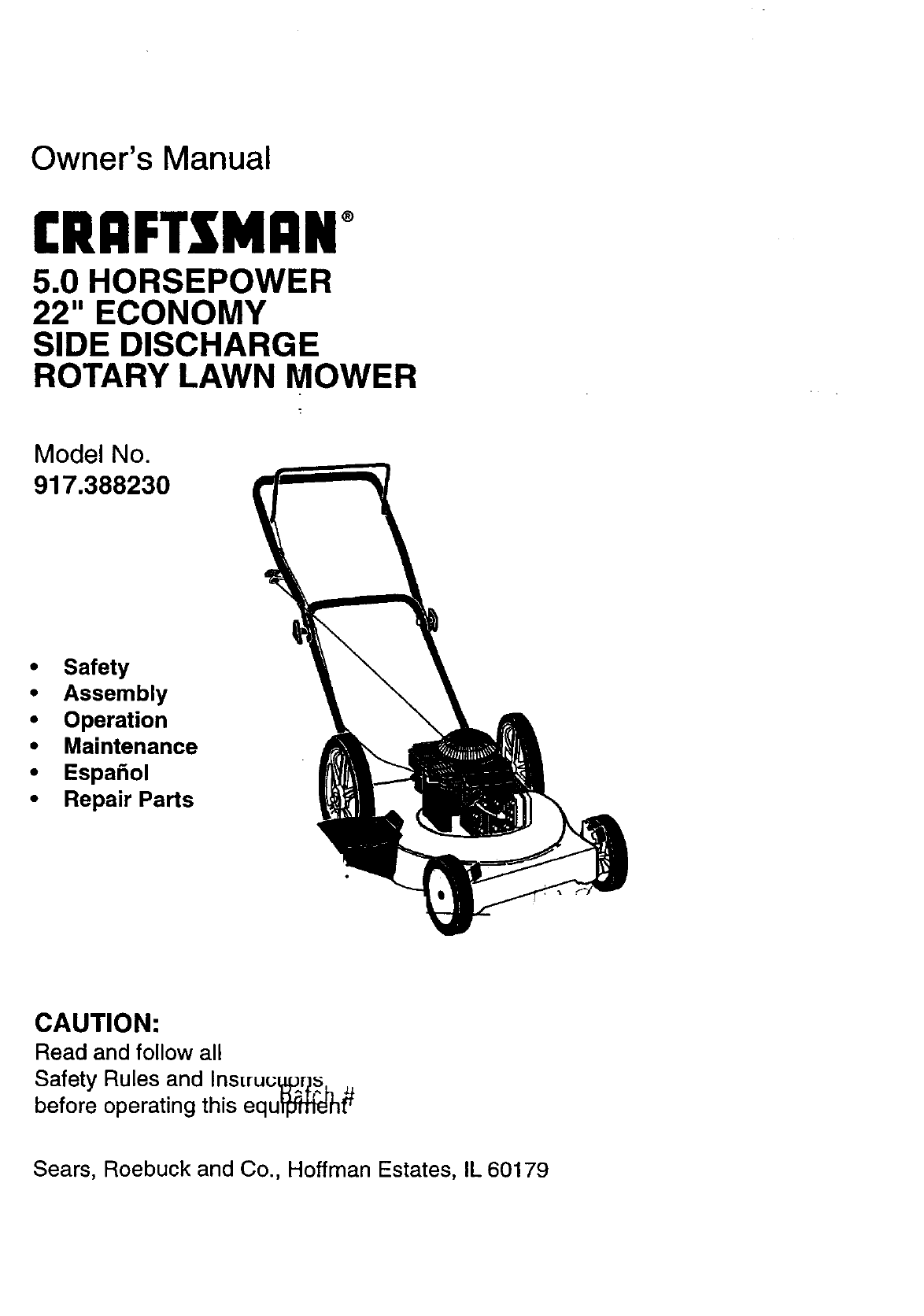 Model 917.287240 Lawn Tractor User Manual